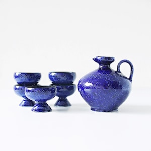 Set da liquore blu di metà secolo, ceramica della Germania occidentale