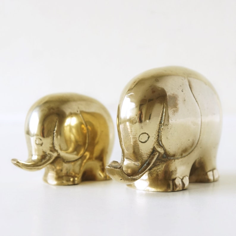 Pair of Mid Century Elephant Figurines, Brass Figurines image 5