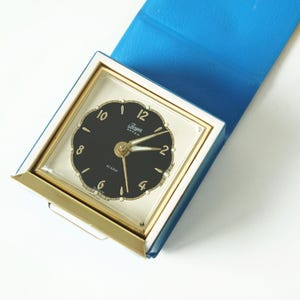 Jerger Anker Travel Alarm Clock | 60s Blue Case | Mid Century German Wind-Up Clock