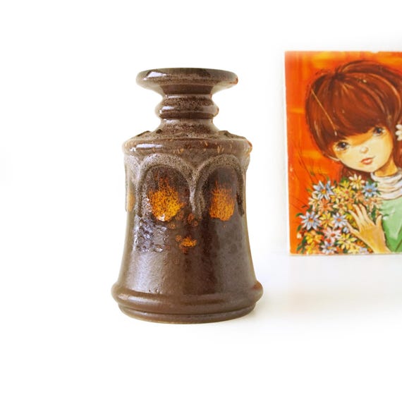 Strehla Fat Lava Vase | Brown & Orange, Mid Century, East German