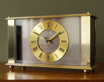 KUNDO Mid Century Table Clock / Desk Clock,  in Brass and Metal, West Germany