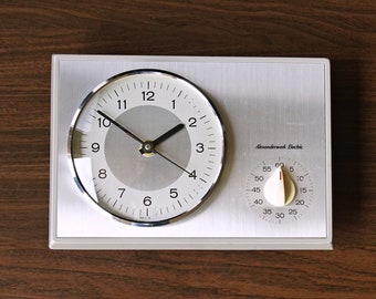 Metal Mid Century Wall Clock by Alexanderwerk Electric, with Egg Timer, Germany,