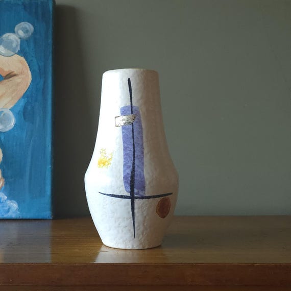 SCHEURICH ホワイトミッドセンチュリー花瓶 カラフルな抽象的な装飾