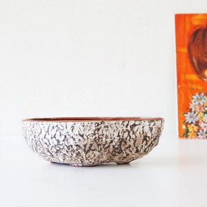White and Brown Mid Century Planter, Organic Shape, West German Pottery