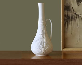 Jarrón AK Kaiser Op Art, porcelana blanca, relieve abstracto, años 70, Alemania