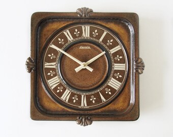 HERMLE, Brown Mid Century ceramic Wall Clock, Germany