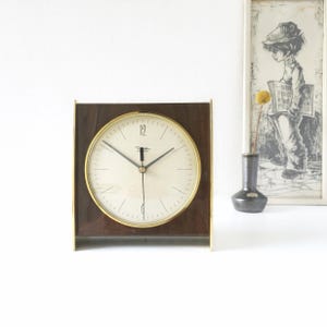 Mid-Century Diehl Mantel Clock – 1960s Clock in Brass & Polished Walnut – German Vintage Timepiece