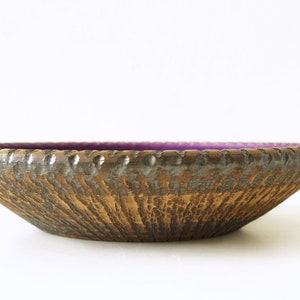 Large Purple Mid Century Bowl, Tree Bark decor, Dutch Pottery image 5