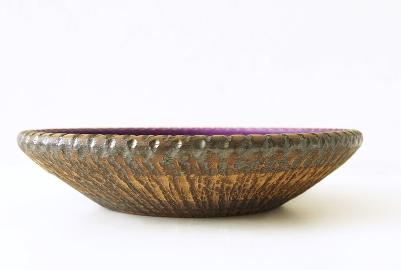 Large Purple Mid Century Bowl, Tree Bark decor, Dutch Pottery image 5