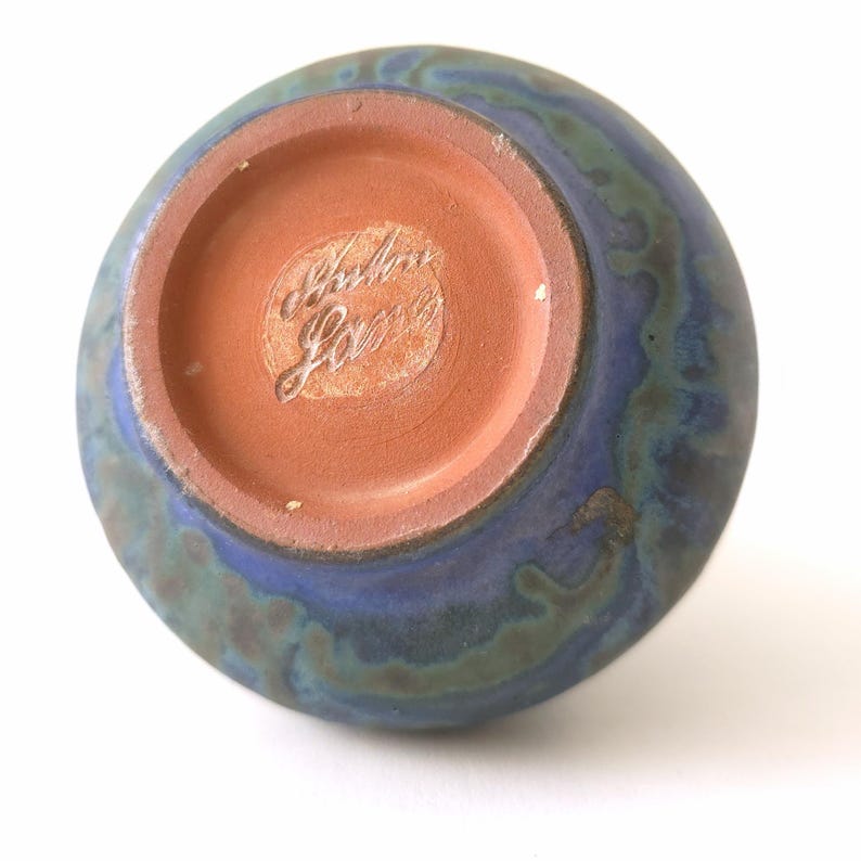 ANTHON LANG, Blue and Green Mid Century Studio Vase, West German