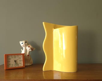 ASA Germany Bright Yellow Wave Vase | Postmodern Ceramic Vase | 1980s Design | Modernist Home Decor