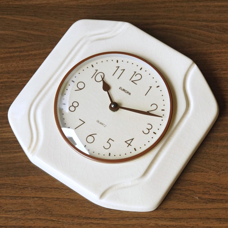 Off White Mid Century ceramic Wall Clock made by Europa, Germany image 3