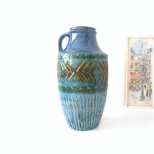 Ceramica della Germania occidentale di Carstens – Grande vaso di metà secolo – Rilievo astratto turchese verde giallo – Lava grassa anni &#39;70
