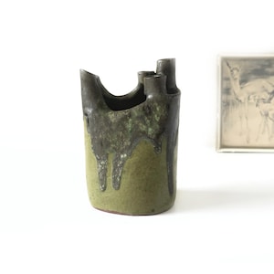 Jarrón Luise Duncker Mid-Century Studio / Forma abstracta verde y gris / Cerámica de Alemania Occidental