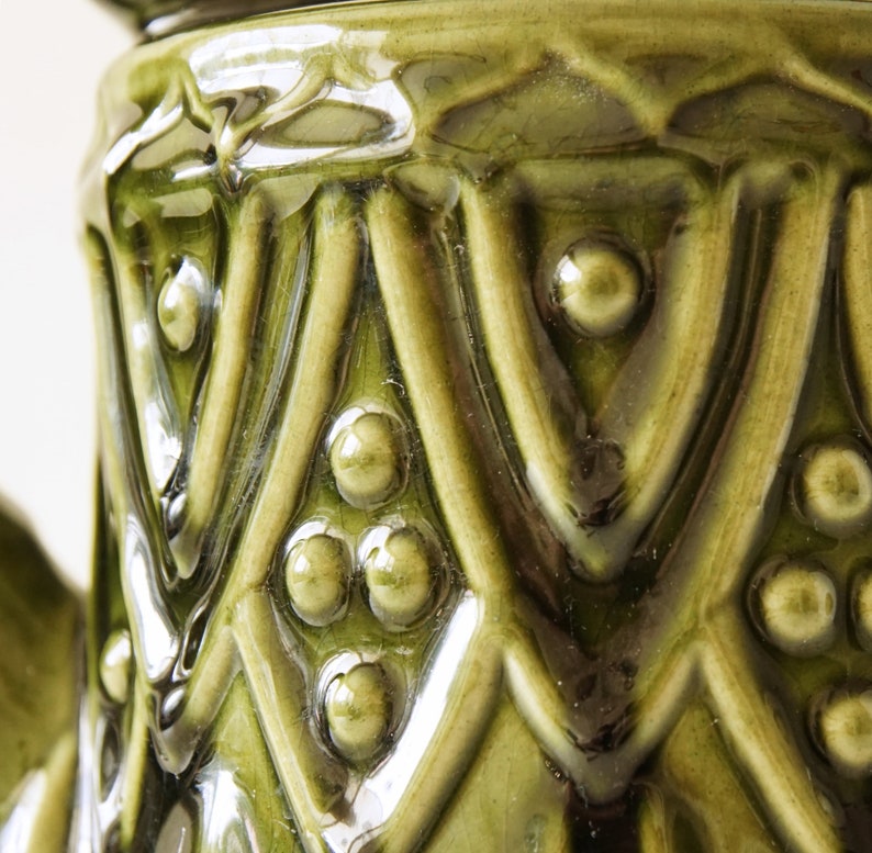 Ü-KERAMIK Large Green Mid Century Vase in Watering Can shape, West German Pottery image 2