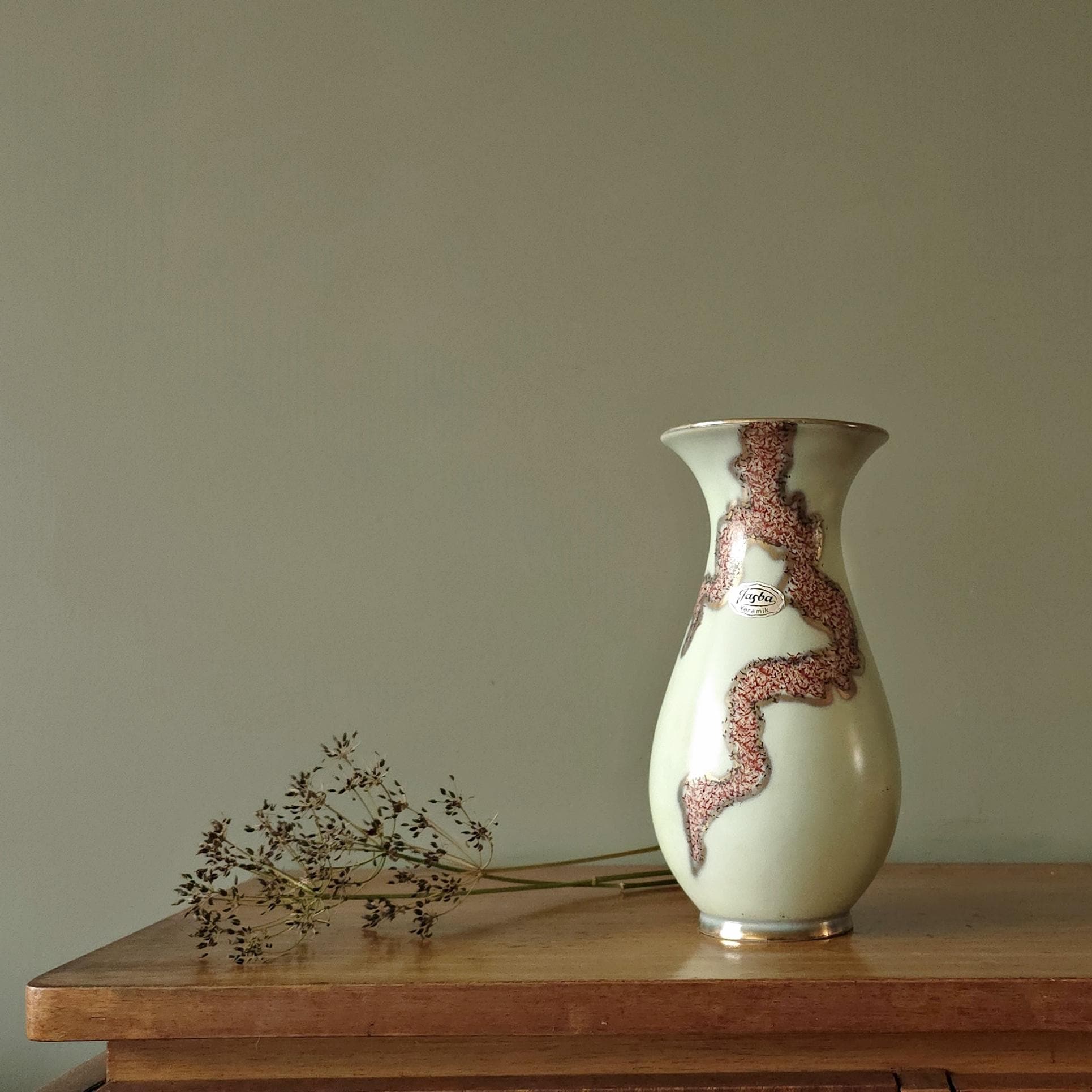 JASBA MCM Turquoise, Red and Gold Jasbatina Vase l West German Pottery