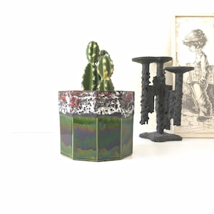 MAREI Keramik Planter – West German Pottery, Fat Lava Glaze, Green Octagonal Mid Century Pot, Vintage West Germany Planter