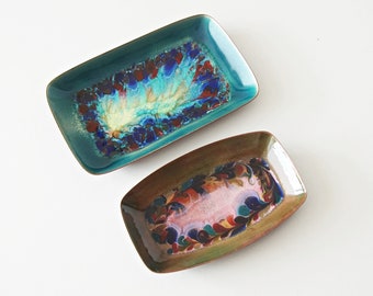 Pair of Colorful Enamel Mid Century dishes.