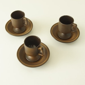 COR UNUM Set of three Brown Mid Century Cups with Saucers, Dutch Pottery