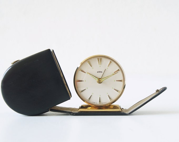 Small Mid Century Desk Clock in Brass by Emes Black Case. Etsy
