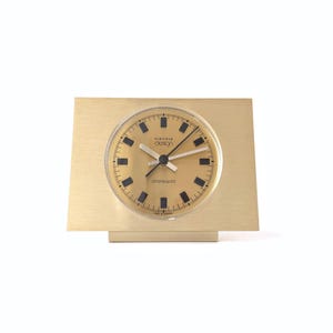 Kienzle Mid Century Desk Clock – 70s German Design, Brushed Aluminum Table Clock, Vintage Modernist Battery Clock (Working)
