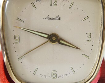 Mauthe Mid-century Travel Alarm Clock L Red Leather Case, Germany