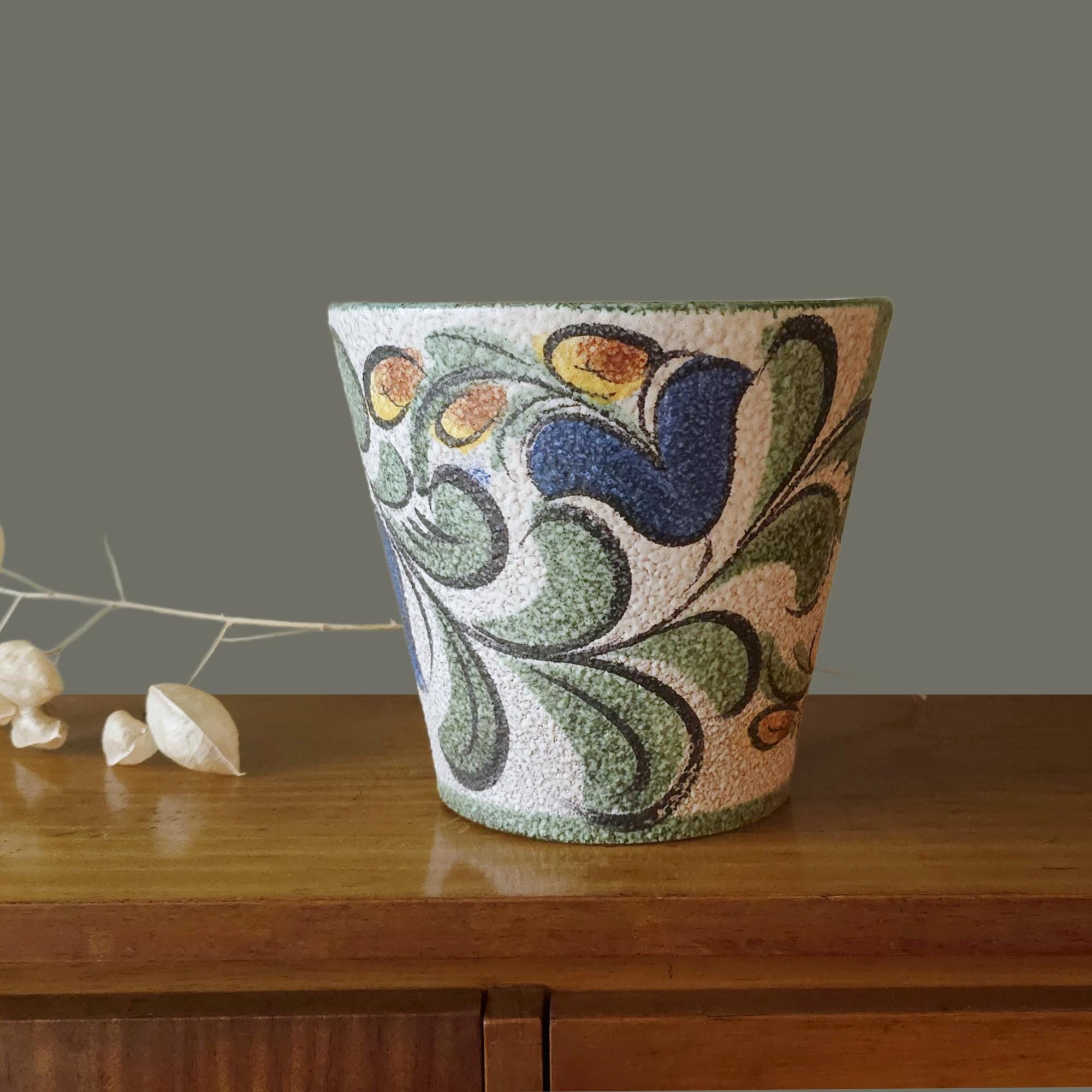 S063 ヴァルデマー ペターセン ヴィンテージ 茶釉線文 小壺 デンマーク VintageRetroVases - Etsy 日本