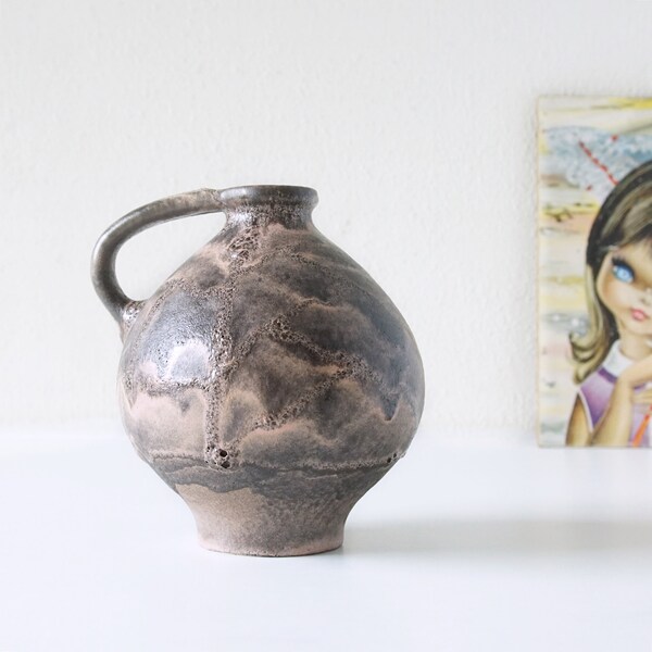 RUSCHA Brown and Old Pink Mid Century Fat Lava Vase, West German Pottery