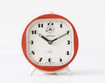 PETER Red and White Mid Century Alarm Clock, Germany