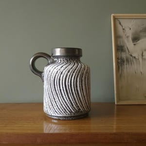 CARSTENS Brown and White Mid Century Vase, Relief decor, West German Pottery