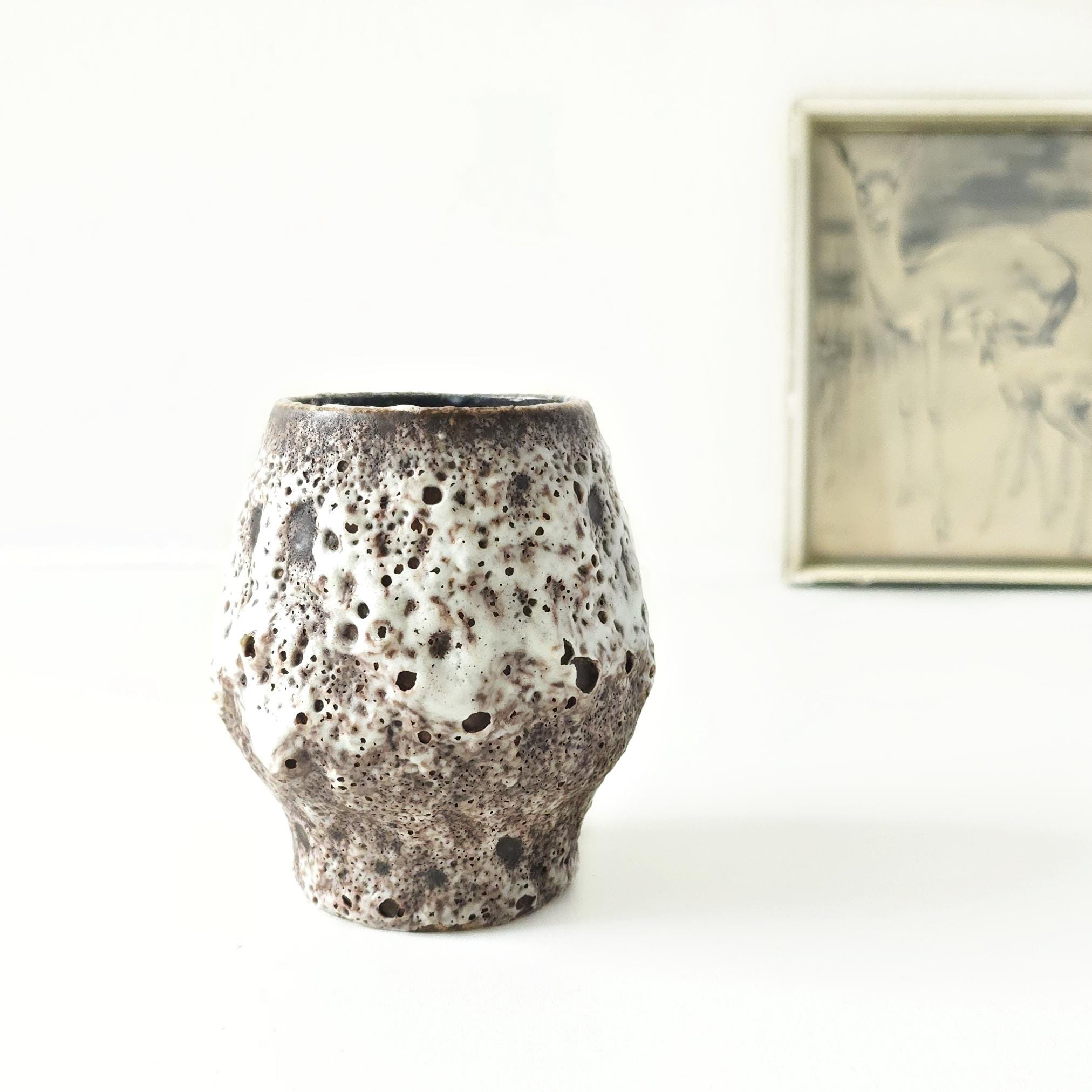RUSCHA, Brown and White Mid Century Fat Lava Vase, West