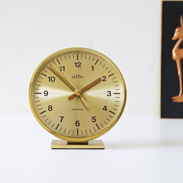 ALFA Mid Century Brass Table Clock / Desk Clock, Germany
