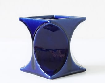 STEULER, Blue Mid Century Candle Holder, Design by Cari Zalloni, West German Pottery