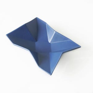 ASA Origami Bowl – Blue Postmodern Folded Dish – 80s West German Pottery