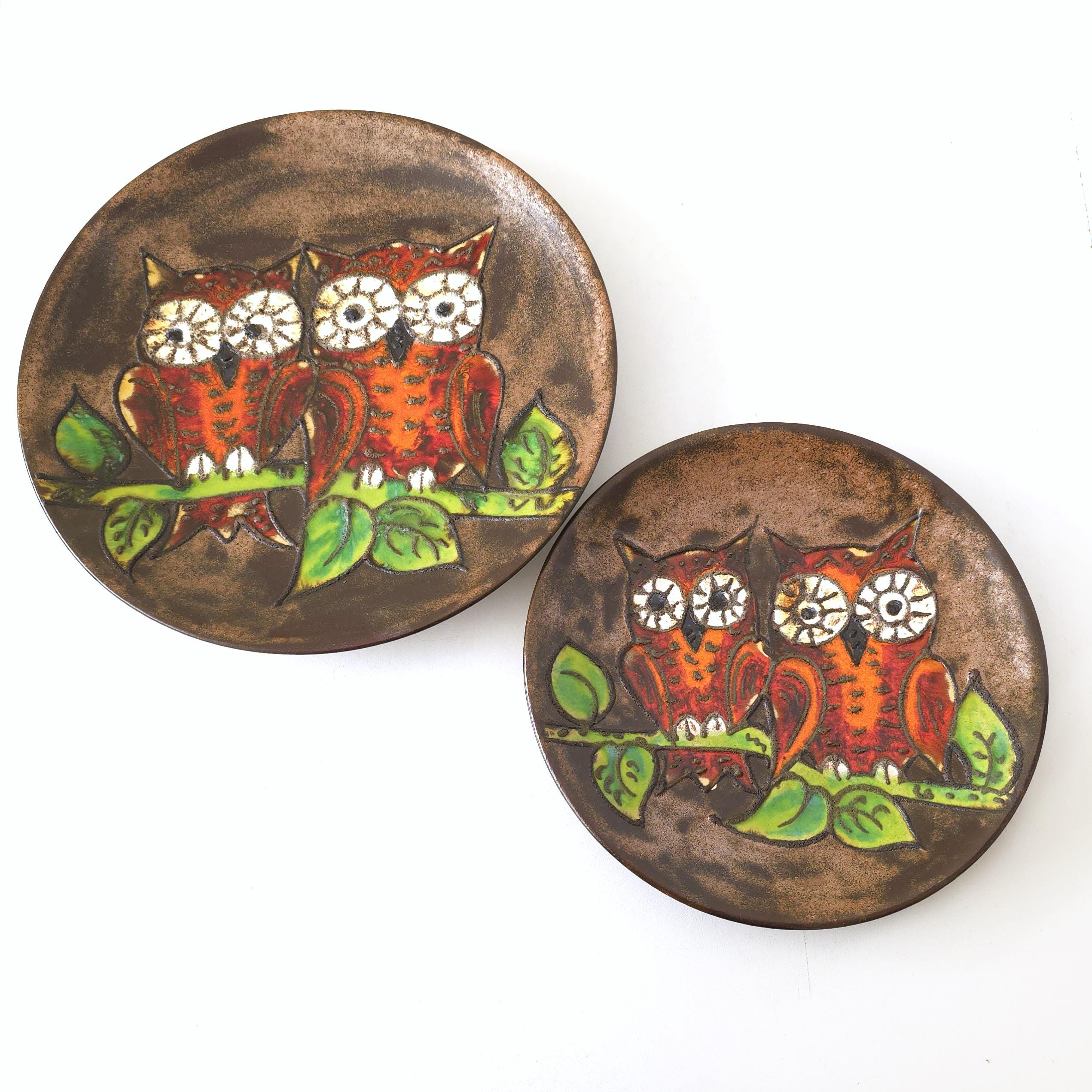 RUSCHA Fat Lava Owl Wall Plate L West German Pottery, Mid Century