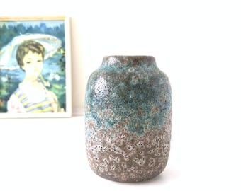 Grüne und braune Mid Century Vase, europäische Keramik