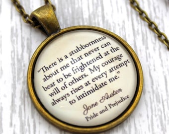 Jane Austen, 'My Courage Always Rises', Pride and Prejudice Quote Necklace or Keychain, Keyring.