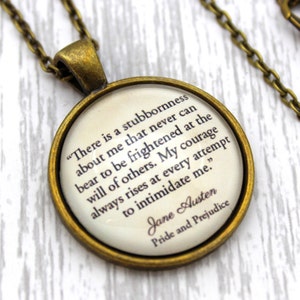 Jane Austen, 'My Courage Always Rises', Pride and Prejudice Quote Necklace or Keychain, Keyring.