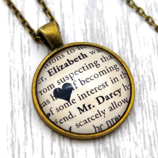 Jane Austen, 'Elizabeth & Mr Darcy', Heart, Pride and Prejudice Quote Necklace or Keychain, Keyring.