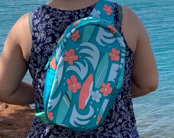 Surfboards and Plumerias Bullet Sling-pack Backpack