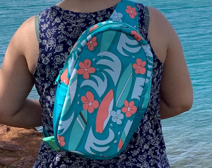 Surfboards and Plumerias Canvas Sling Backpack