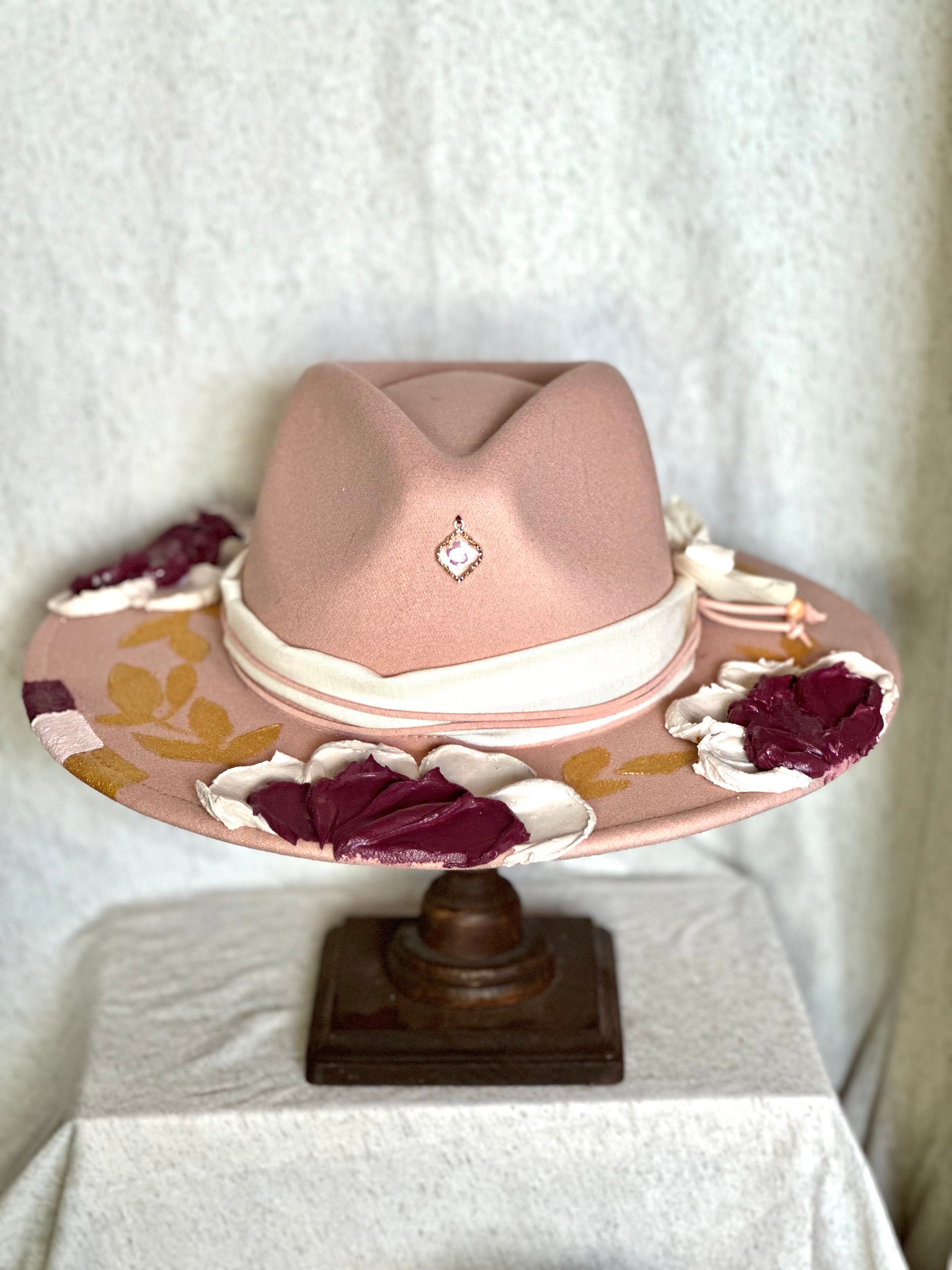 Floral Fedoras, Pink Fedora, Flower Hat, Hand Crafted, Hand  display picture 2