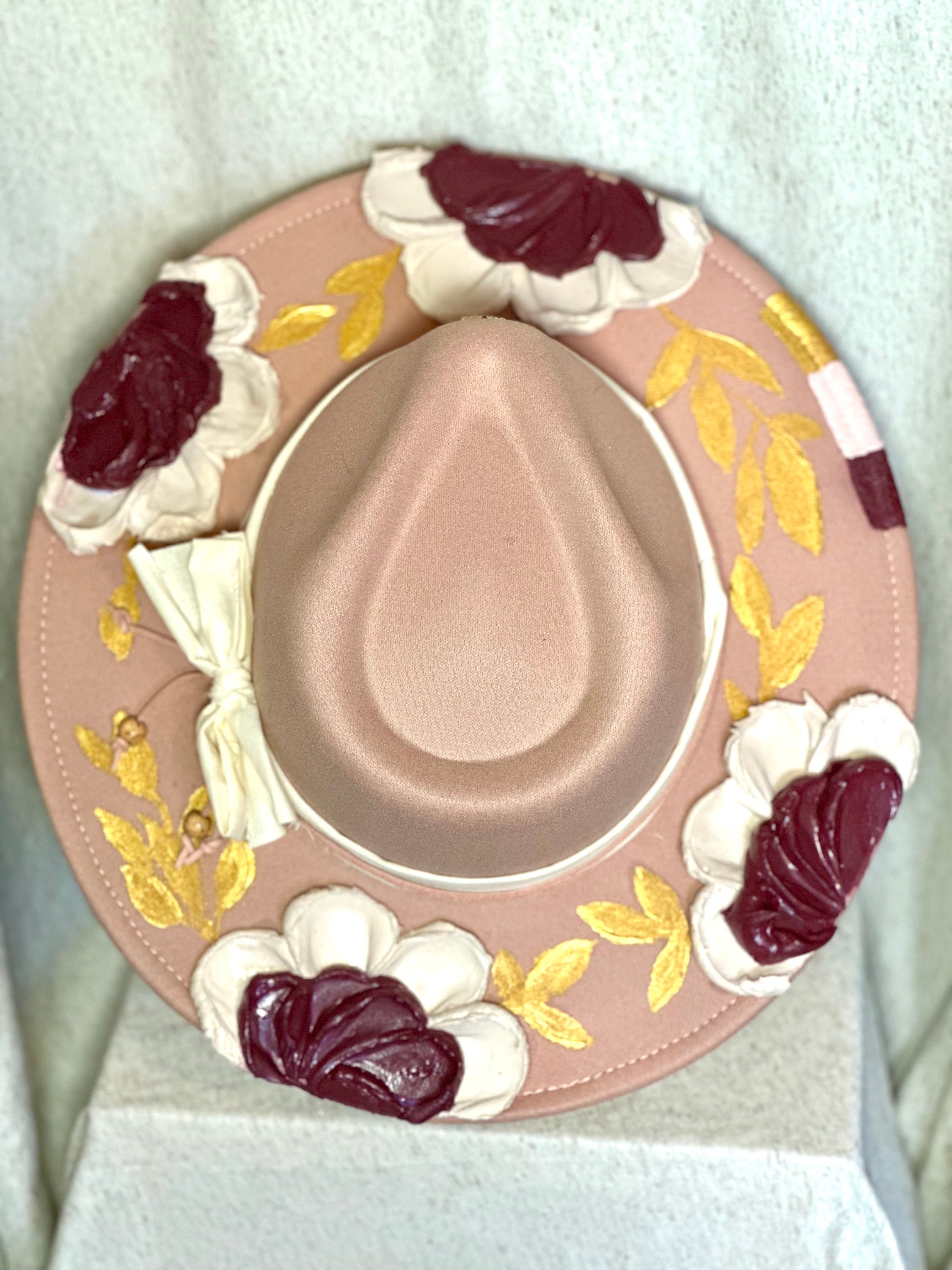 Floral Fedoras, Pink Fedora, Flower Hat, Hand Crafted, Hand  display picture 1