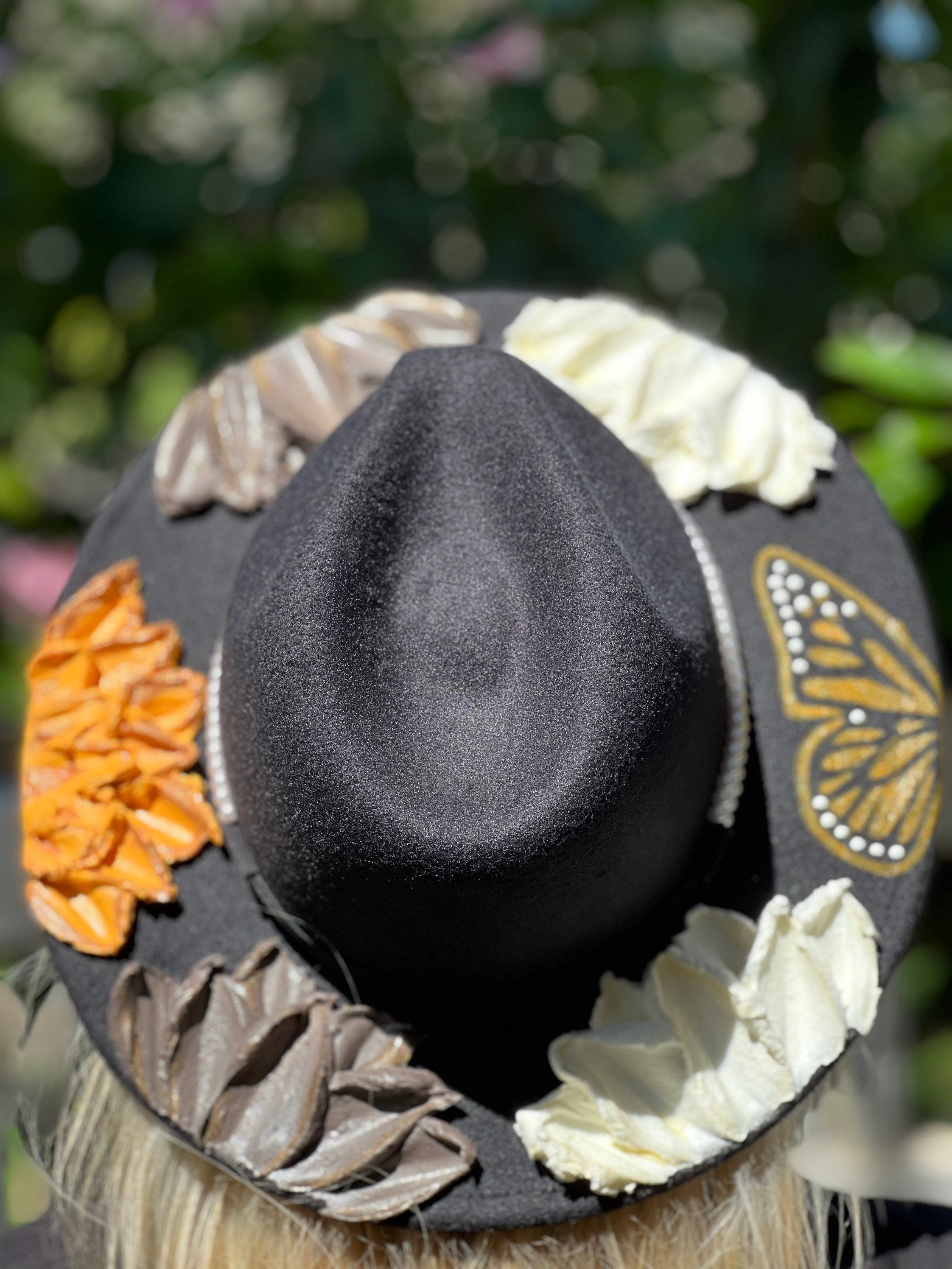 Floral Fedoras, Black Fedora, Flower Hat, Hand Crafted, Hand 