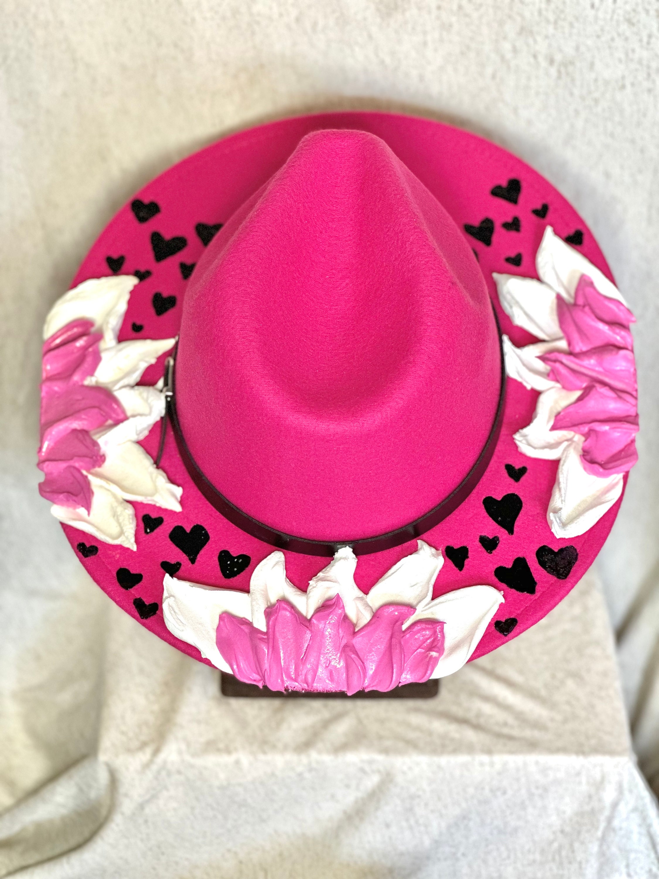 Floral Fedoras, Pink Fedora, Flower Hat, Hand Crafted, Hand  display picture 3