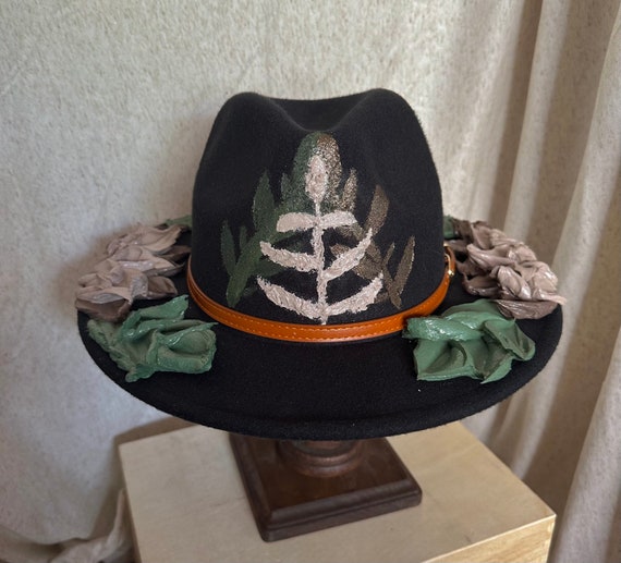 Floral Fedoras, Black Fedora, Flower Hat, Hand Crafted, Hand  display picture 1