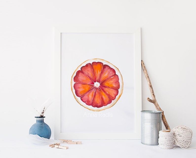 Fruit Painting Grapefruit Art, Original Watercolor Fruit Art, Red Grapefruit Painting, Citrus Wall Art, Grapefruit Print Kitchen Decor image 10