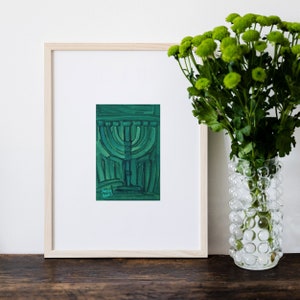 Arte ebraica Menorah Sette Rami Dipinto Fatto in Israele, Portacandele Arte moderna Judaica, Arte murale Judaica, Dipinto di arte murale ebraica