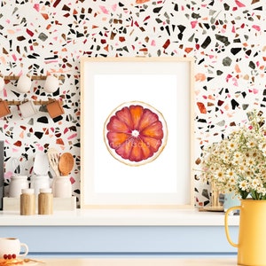 Fruit Painting Grapefruit Art, Original Watercolor Fruit Art, Red Grapefruit Painting, Citrus Wall Art, Grapefruit Print Kitchen Decor image 1