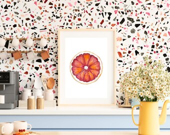 Fruit Painting Grapefruit Art, Original Watercolor Fruit Art, Red Grapefruit Painting, Citrus Wall Art, Grapefruit Print Kitchen Decor